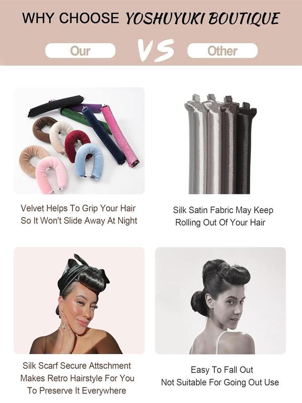 Hair Rollers, Heatless Hair Curler with 1 Count Silk Scarf, Heatless Curls Overnight for All Hair Types, Sleep in Hair Rollers