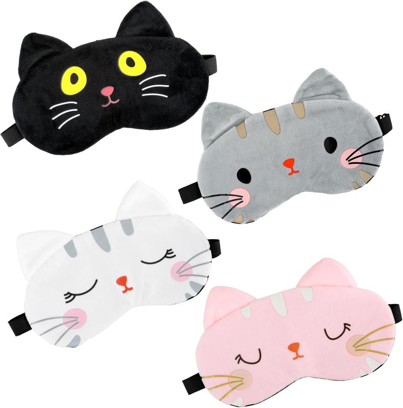 4 count Plush Sleeping Eye Cover Furry Sleep  Soft Comfortable Blindfold Rainbow Elastic Faux  Eye Shade for Adults  Travel Nap Sleeping (Pink+White+Grey+Black) Lightweight Mask