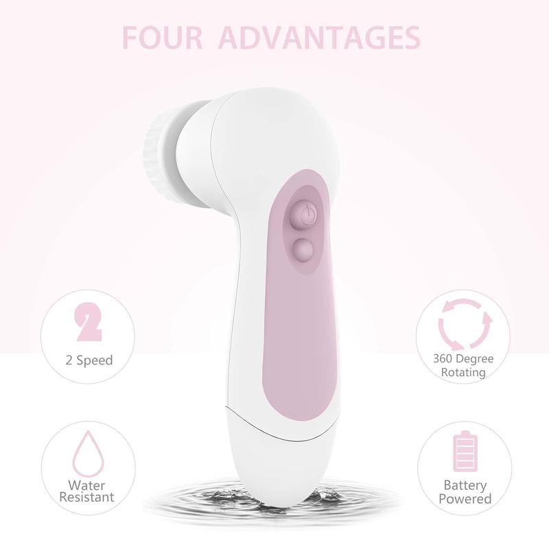 Waterproof Facial Cleansing Spin Brush Set with 5 Exfoliating Brush Heads - Electric Face Scrubber Cleanser Brush Face Brush for Gentle Exfoliation and Deep Scrubbing