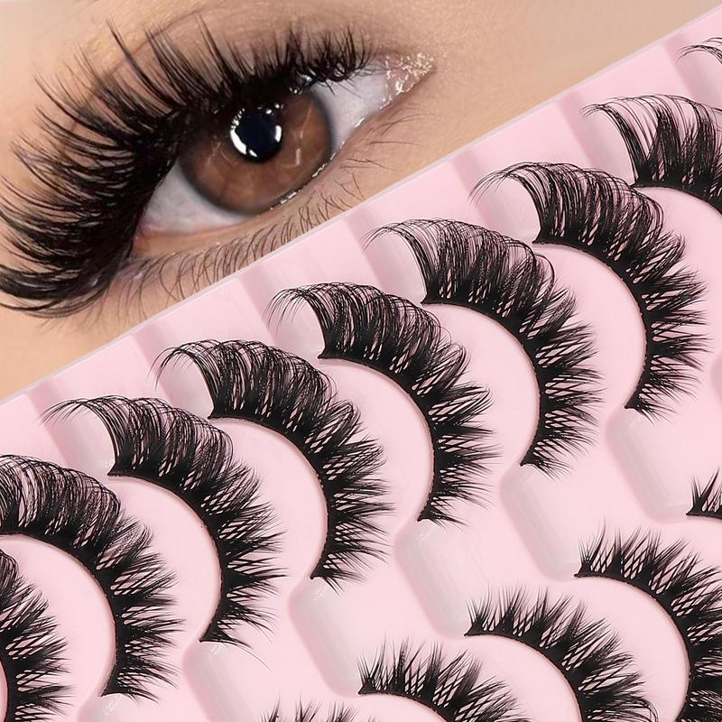 Natural Look False Eyelashes, 10 Pairs Wispy Faux Cluster Lashes, Volumized False Eyelashes for Women and Girls Eye Makeup Enhancement