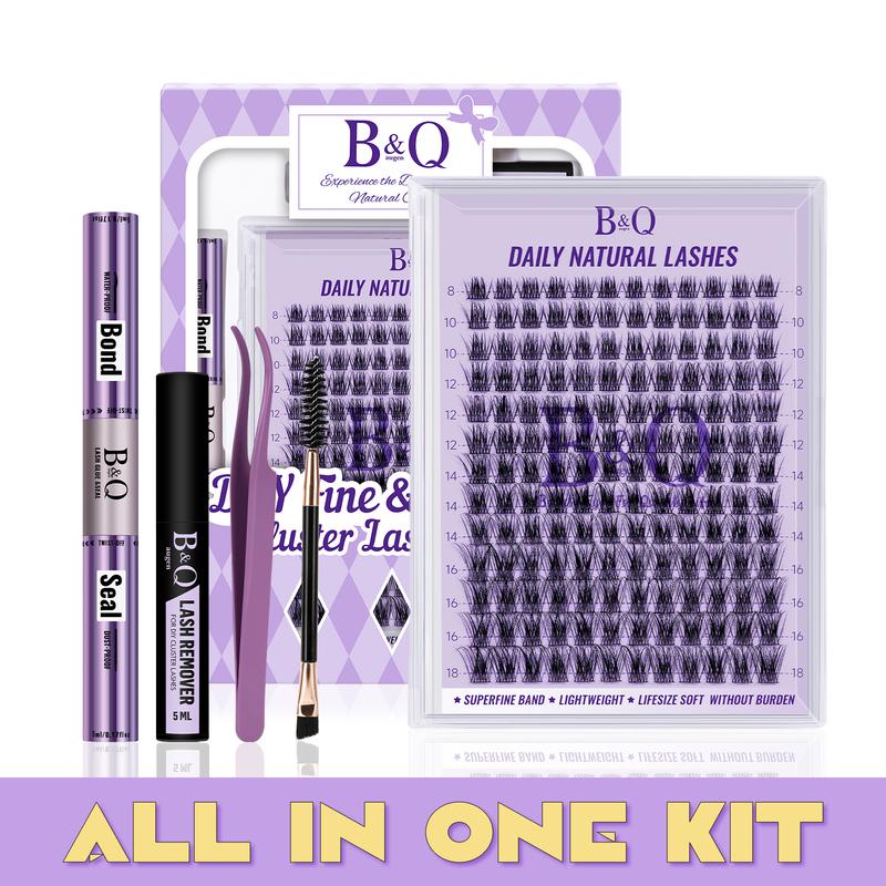 B&Q LASH l Z01 Natural Lash Kit l 144-156pcs Individual Lash Clusters, D Curl DIY Lashes Extension, Waterproof Long Lasting false eyelashes