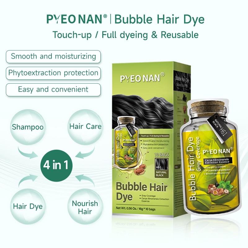 PYEONAN Unisex Bubble Hair Dye, Black or Dark Brown with Herbal Ingredients, No Bleaching, Ammonia-Free, 10 Bags Hair Color 5.6 Oz. 160g