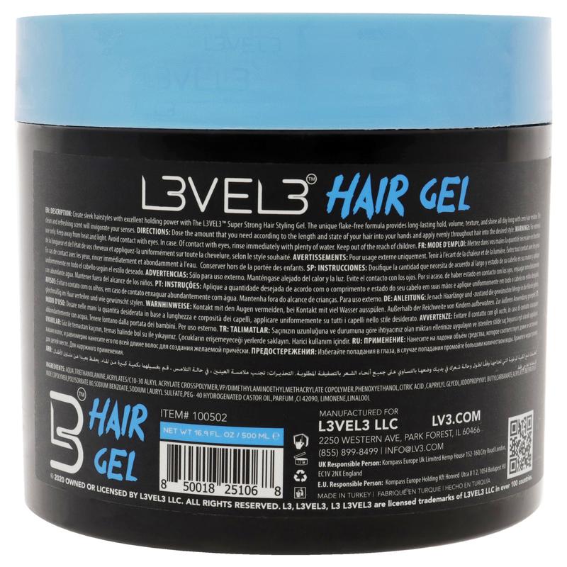 Super Strong Hair Gel by L3VEL3 for Men - 16.9 oz Gel