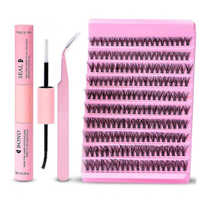 Individual False Eyelashes with Eyelash Glue & Tweezers, D Curl Lash Extension Kit, Eye Makeup Enhancement Tool for Women & Girls, Christmas Gift