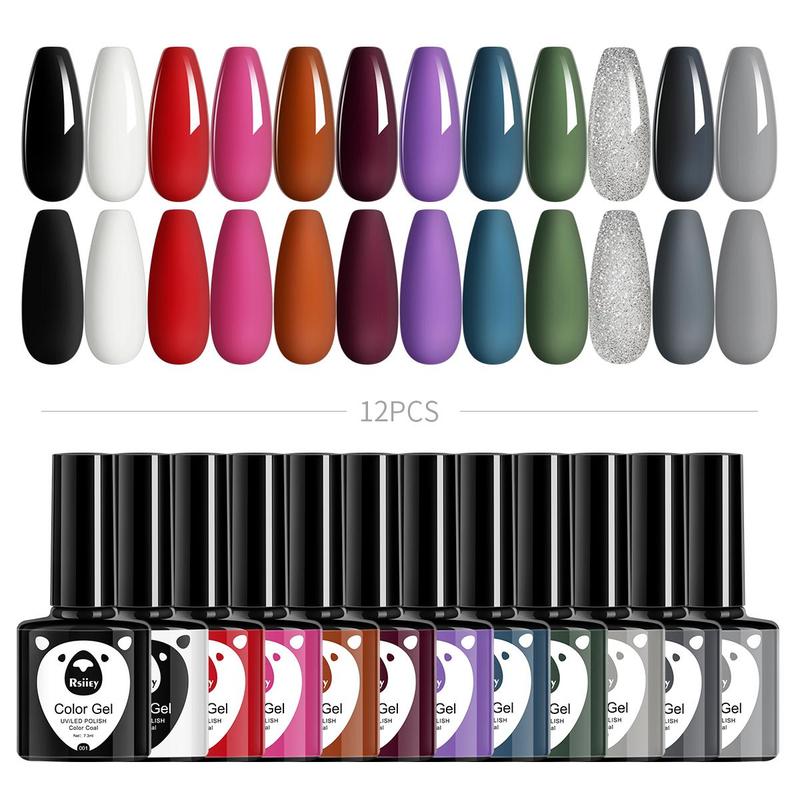 Gel Nail Polish Set, 12pcs Multicolor Nail Supplies Matte And Glitter Soak Off UV LED Color Gel, Glossy Finish DIY Nail Art for Women & Girls, Nail Art