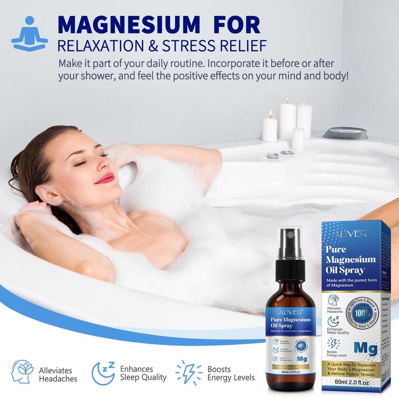 Magnesium Oil Spray, 2 Counts Pure Magnesium Oil Spray, Skin-absorbable Magnesium Supplement, Body Care Product for Women & Men