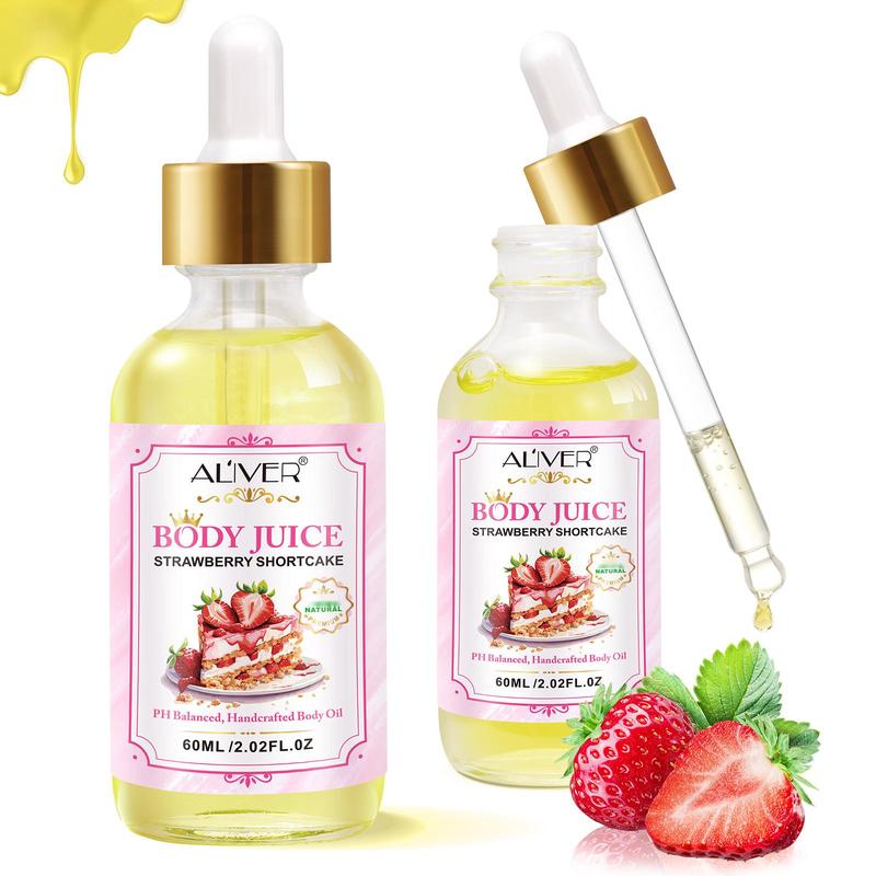 Aliver Body Juice Oil Strawberry Shortcake, PH Balanced Handcrafted Body Oil (60ML   2.02 FL.OZ)