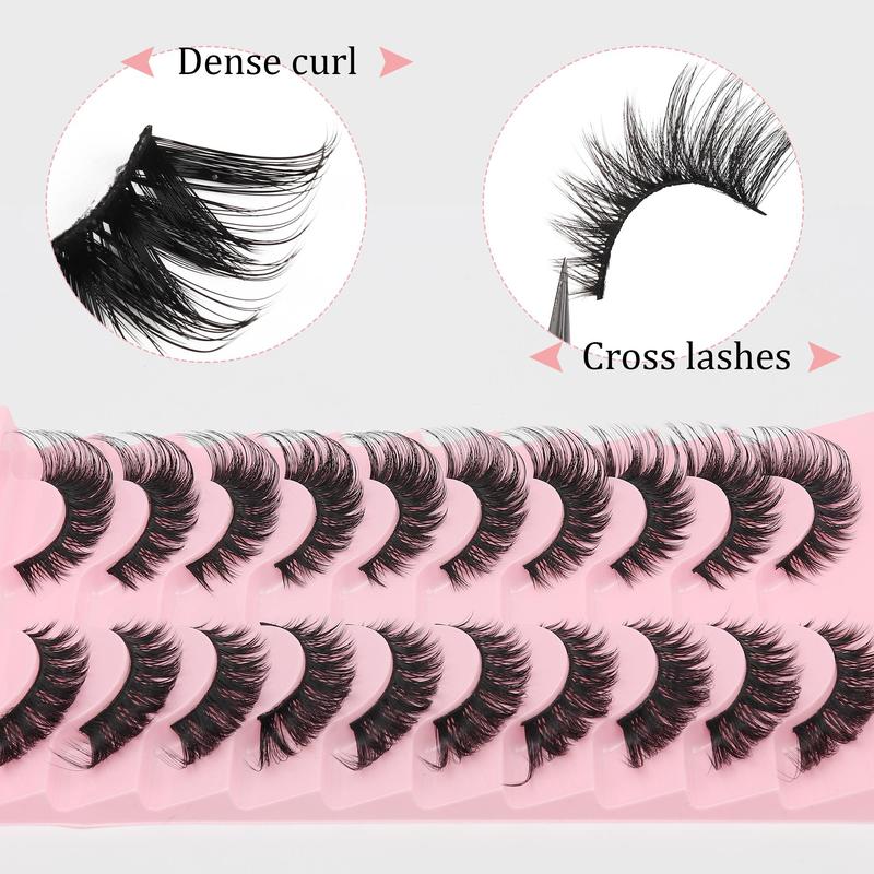 Natural Look False Eyelashes, 10 Pairs Wispy Faux Cluster Lashes, Volumized False Eyelashes for Women and Girls Eye Makeup Enhancement