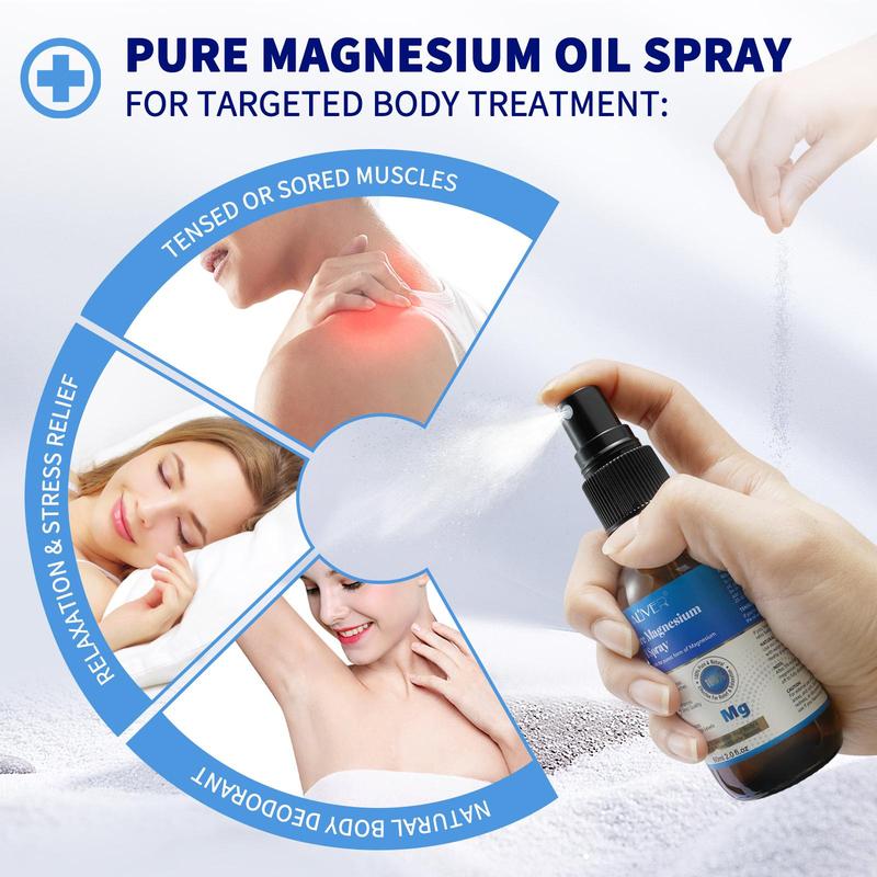 Magnesium Oil Spray, 2 Counts Pure Magnesium Oil Spray, Skin-absorbable Magnesium Supplement, Body Care Product for Women & Men