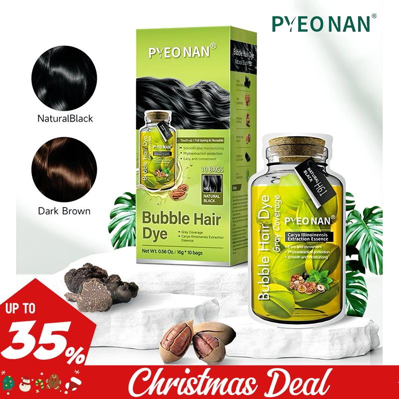 PYEONAN Unisex Bubble Hair Dye, Black or Dark Brown with Herbal Ingredients, No Bleaching, Ammonia-Free, 10 Bags Hair Color 5.6 Oz. 160g