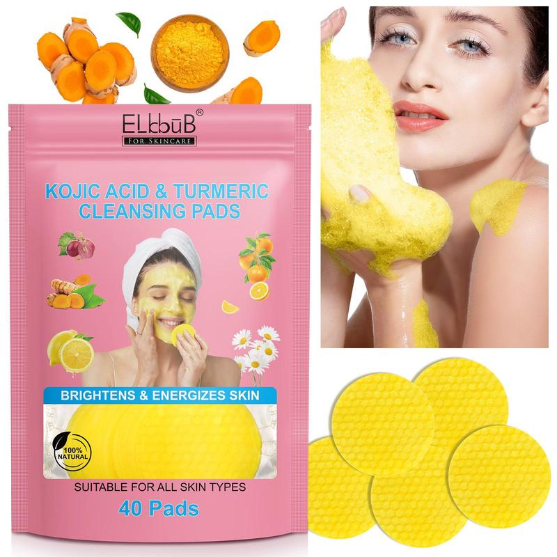 Natural Kojic Acid & Turmeric Cleansing Pads, 2 Counts set Deep Cleansing Facial Moisturizing Care, Gentle Daily Skin Care Product for All Skin Types