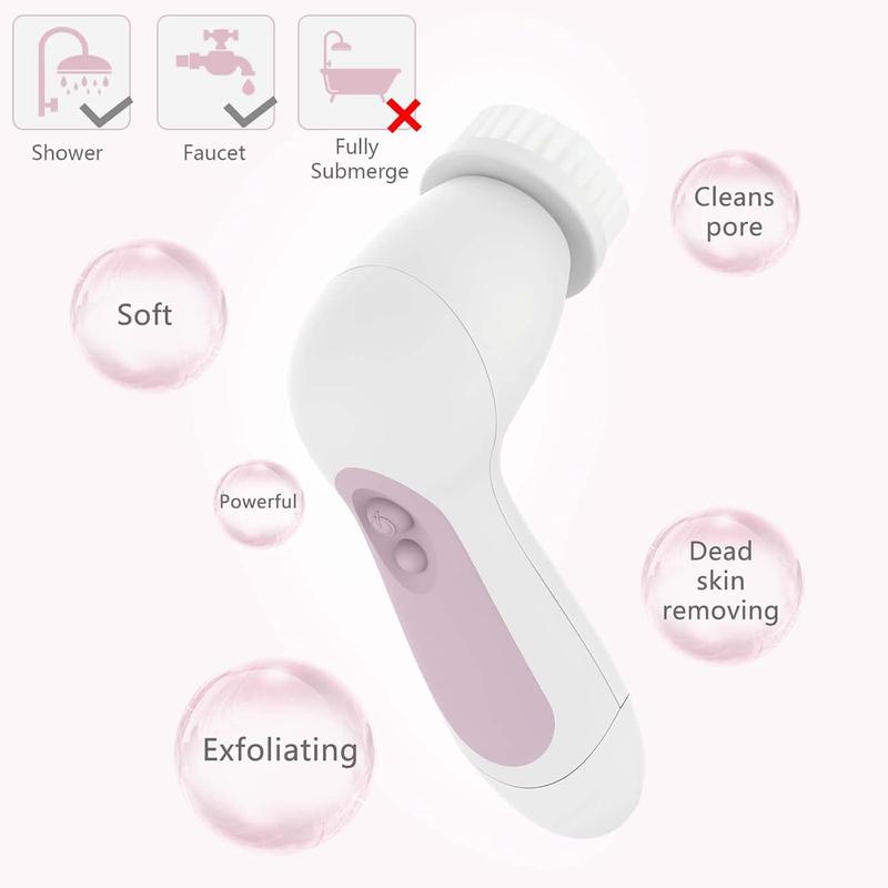 Waterproof Facial Cleansing Spin Brush Set with 5 Exfoliating Brush Heads - Electric Face Scrubber Cleanser Brush Face Brush for Gentle Exfoliation and Deep Scrubbing