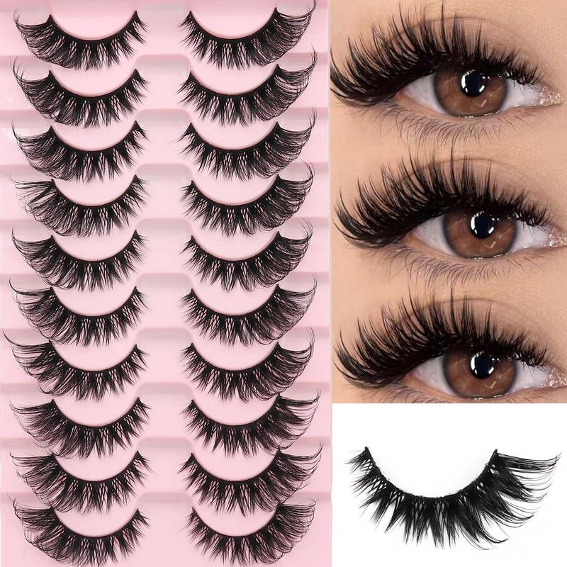 Natural Look False Eyelashes, 10 Pairs Wispy Faux Cluster Lashes, Volumized False Eyelashes for Women and Girls Eye Makeup Enhancement