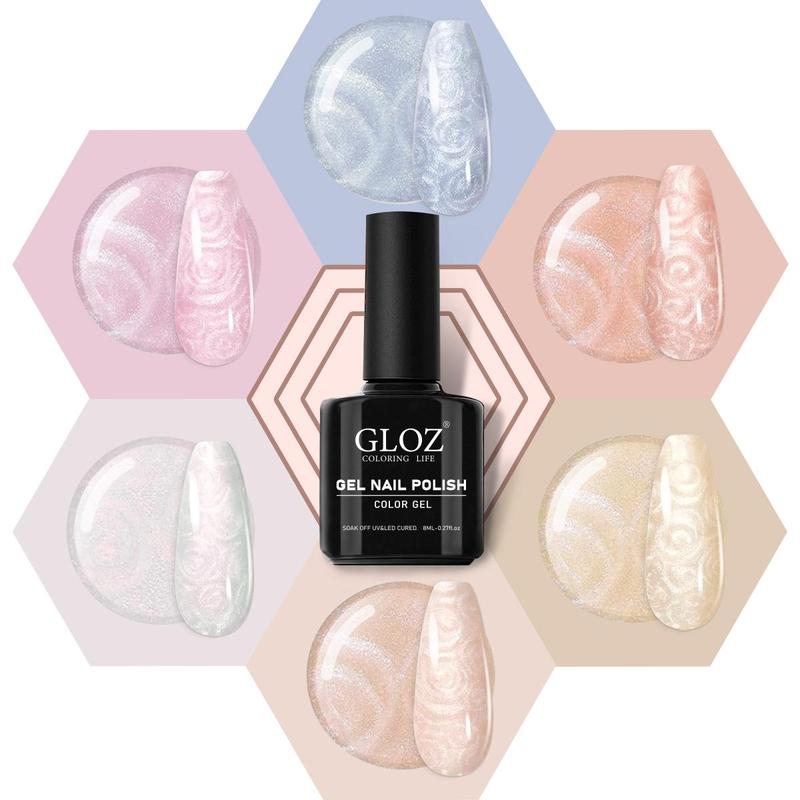 Pearl Gel Nail Gel Polish, 6 Counts 6 Colors Pastel Pink White Orange Blue Colors Gel Nail Polish, Shimmer Mermaid Glitter Soak Off UV LED Nail Gel