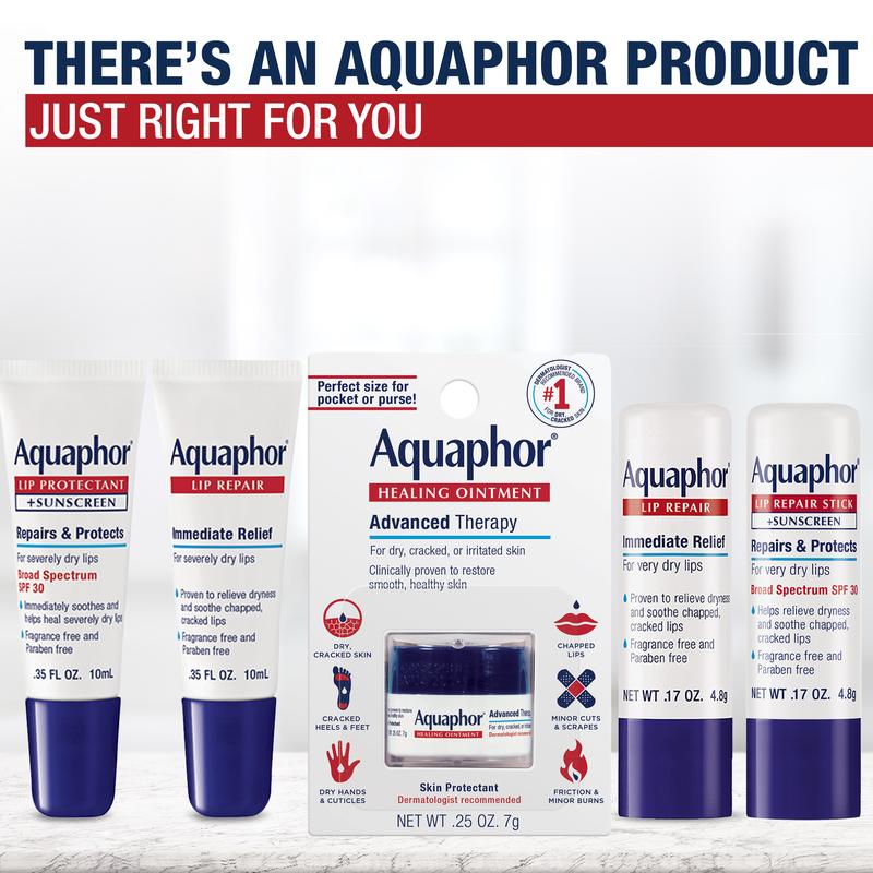 Aquaphor Lip Repair Stick Moisturizing Lip Balm for Dry and Chapped Lips, 0.17 Oz, Pack of 2