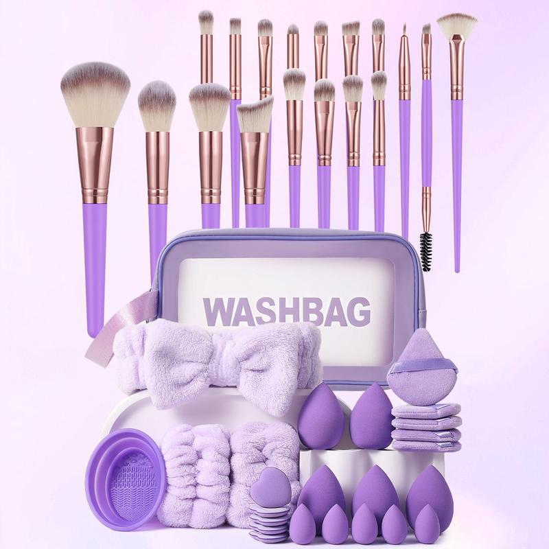 Face Makeup Tools Set (43pcs set), Makeup Brushes & Wash Bag & Headband & Wrist Strap & Makeup Sponges & Powder Puffs & Brush Bowl, Makeup Tools for Women, Makeup Brushes Set, Christmas, Christmas Gift