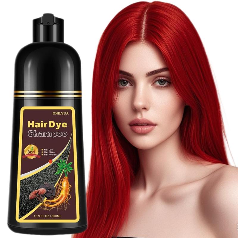 3-in-1 Wine Red Hair Dye Shampoo,  100% Coverage Herbal Ingredients Long Lasting Effect Black Hair Color ,Haircare 16.9 Fl Oz