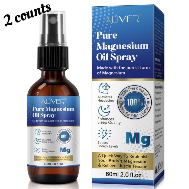 Magnesium Oil Spray, 2 Counts Pure Magnesium Oil Spray, Skin-absorbable Magnesium Supplement, Body Care Product for Women & Men