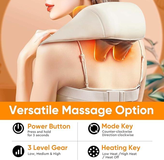 Back Massager Neck Massager  With Heat - Neck and Shoulder Massagers For Pain Relief Deep Tissue 5D Simulate Human Hand Grasping Adjustable  massager