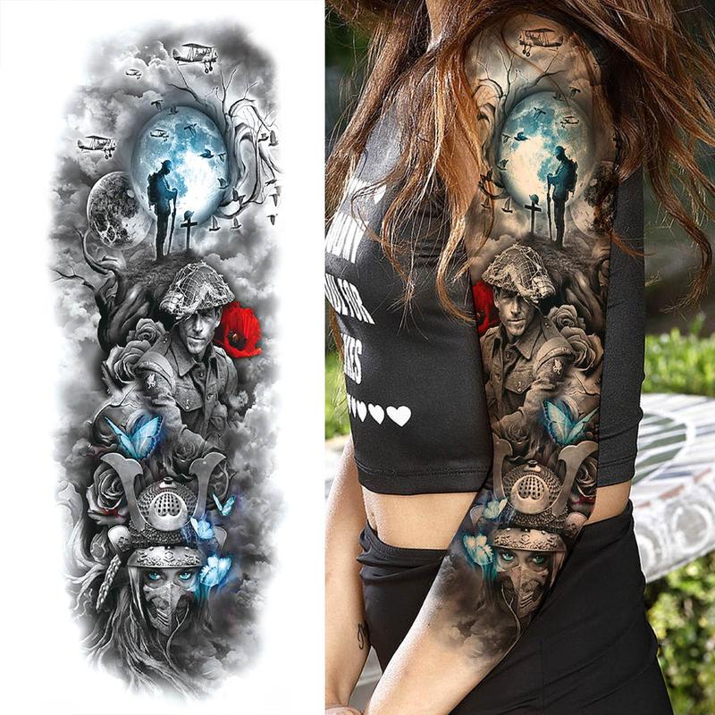 Figure Pattern Full Arm Temporary Tattoo Sticker, Waterproof Long Lasting Fake Sleeve Tattoo Decals, Body Art Decoration for Men & Women