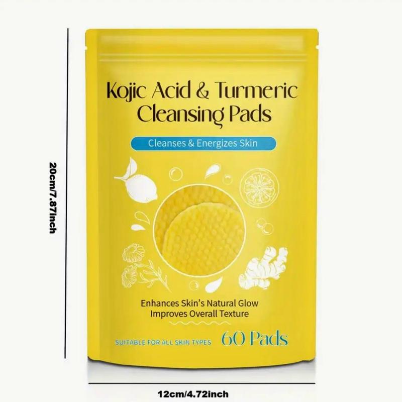 60pcs Facial Cleansing Pads: Turmeric, Kojic Acid & Lemon for Bright, Even Skin Alcohol-Free