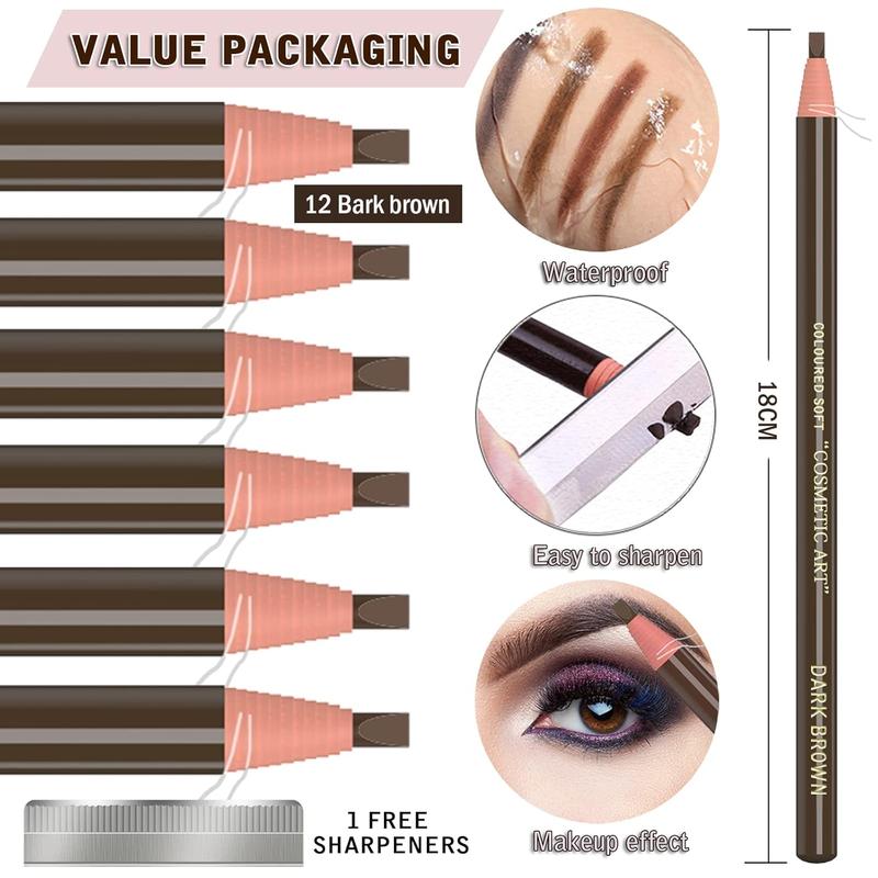 12 count Dark Brown Colour  Eyebrows Pencil  Makeup And Microblading Supplies Kit-Permanent Eye Brow Liners In  Eyebrow Pencils Peel - Brow Pencil Set For Marking(Dark Brown)