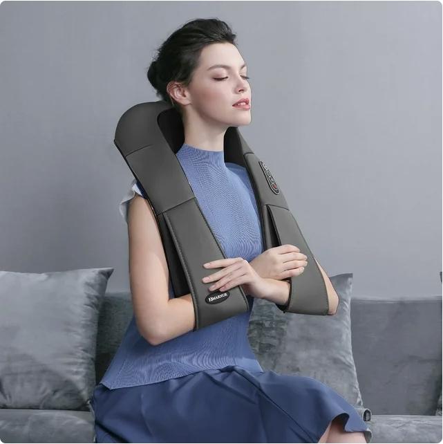 Neck and Shoulder Massager, Deep Kneading Massager with Heat for Full-body, Gray