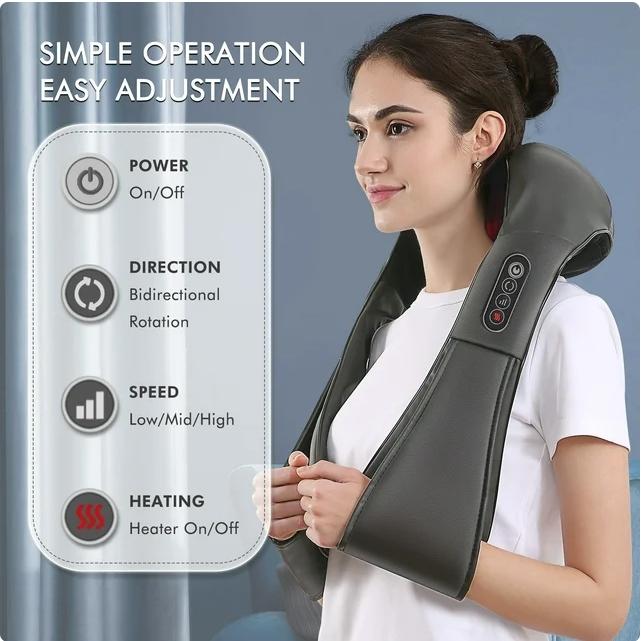 Neck and Shoulder Massager, Deep Kneading Massager with Heat for Full-body, Gray