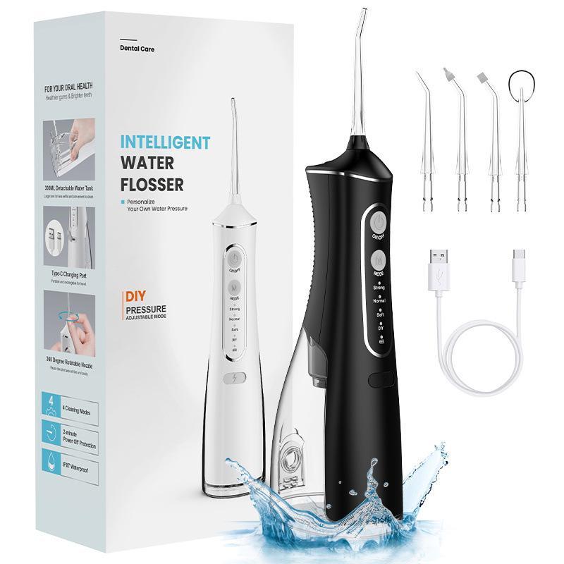 Portable Water Flosser, 1 Box Rechargeable Oral Irrigator with 4pcs Nozzle & 1pc USB Charging Cable, Removable Water Flosser for Home & Travel, Dental Care Tool for Adults & Kids