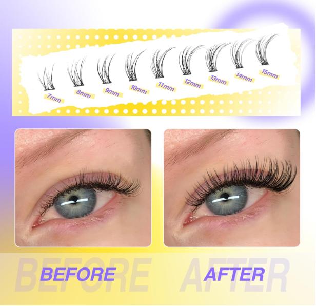 Cat Eye Lash Clusters Kit Natural Lash Extensions Kit 216 Pcs Wispy Cluster Eyelash Extensions C Curl Inidvidual Lashes Kit with Lash Bond and Seal and Tweezers by Mavphnee