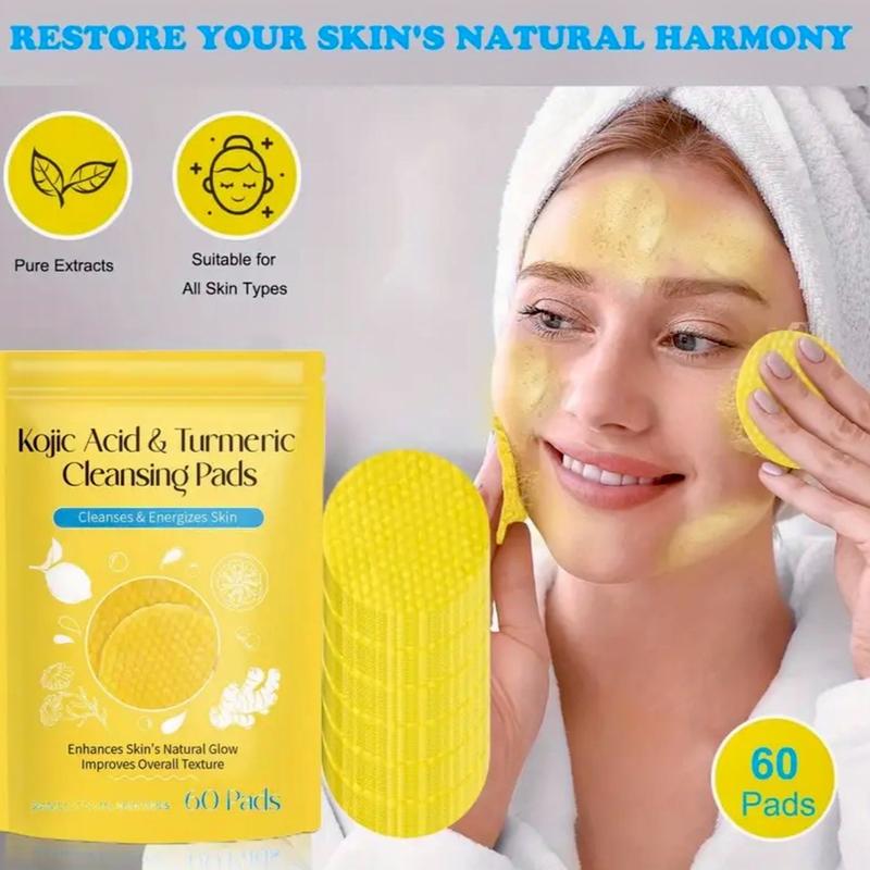 60pcs Facial Cleansing Pads: Turmeric, Kojic Acid & Lemon for Bright, Even Skin Alcohol-Free