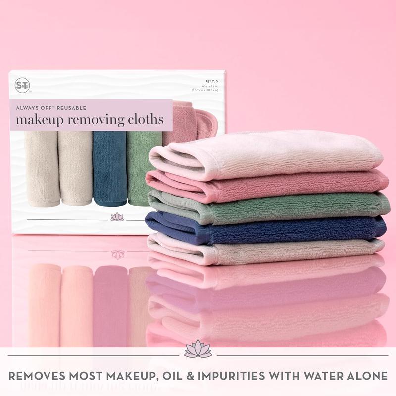 Makeup Remover Wipes for Skin Care, Reusable Makeup Wipes, Travel Essentials, Assorted Colors, 6 Inch by 12 Inch, 5 Pack Cleanser Facial