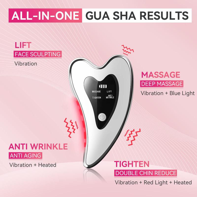 Electric Gua Sha Facial Tools - Face Sculpting Tool Lift Device - Heated & Vibration & Red Light Massager, Anti-Aging & Wrinkles, Puffiness, Double Chin, Tension Relief