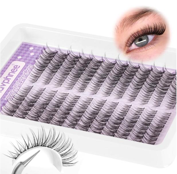 Cat Eye Lash Clusters Kit Natural Lash Extensions Kit 216 Pcs Wispy Cluster Eyelash Extensions C Curl Inidvidual Lashes Kit with Lash Bond and Seal and Tweezers by Mavphnee