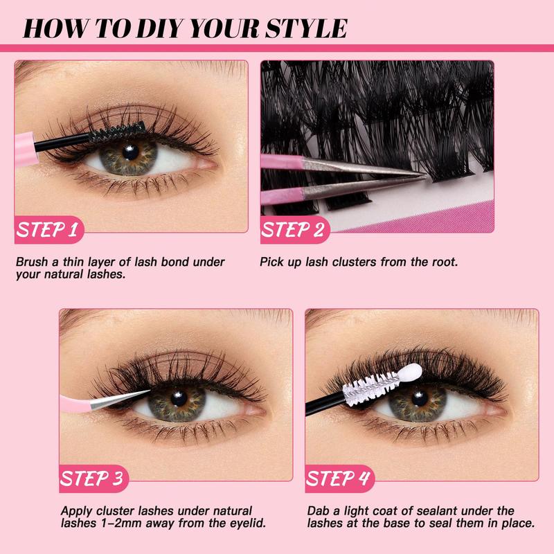 Natural Look Eyelash Extensions, 1 Set Mixed Length Individual False Eyelashes with Eyelash Glue & Tweezers, Eye Makeup Enhancement Tool for Women & Girls