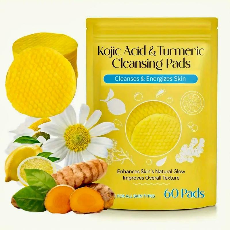 60pcs Facial Cleansing Pads: Turmeric, Kojic Acid & Lemon for Bright, Even Skin Alcohol-Free