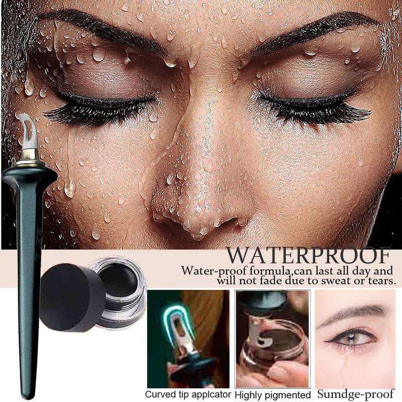 Eyeliner Applicator Kit, Eyeliner Tool with Eyeliner Cream Black Eyeliner Gel Reusable Silicone Eye Liner Applicator Waterproof Eyeliner Easy No-Skip