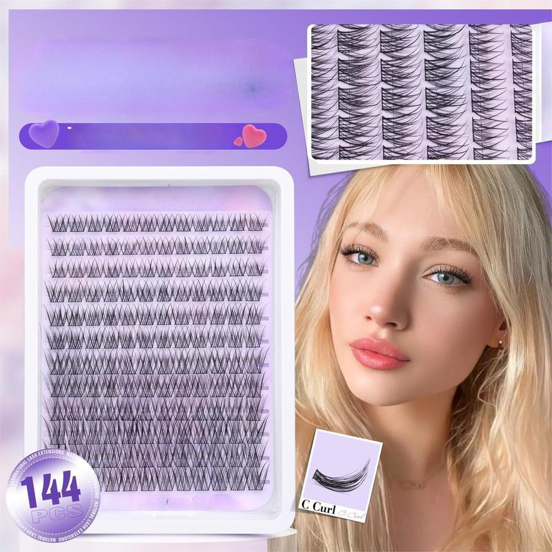 Natural Lash Cluster Kit: Slim, C Curl - 144 Single Lashes (10 - 16mm) Eyelash Extension Kit