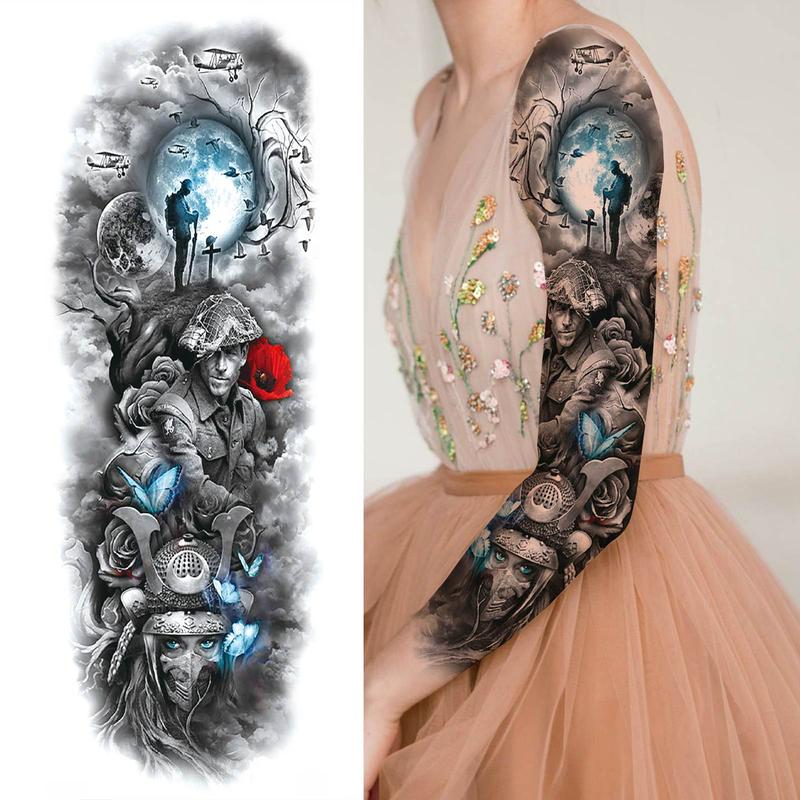 Figure Pattern Full Arm Temporary Tattoo Sticker, Waterproof Long Lasting Fake Sleeve Tattoo Decals, Body Art Decoration for Men & Women