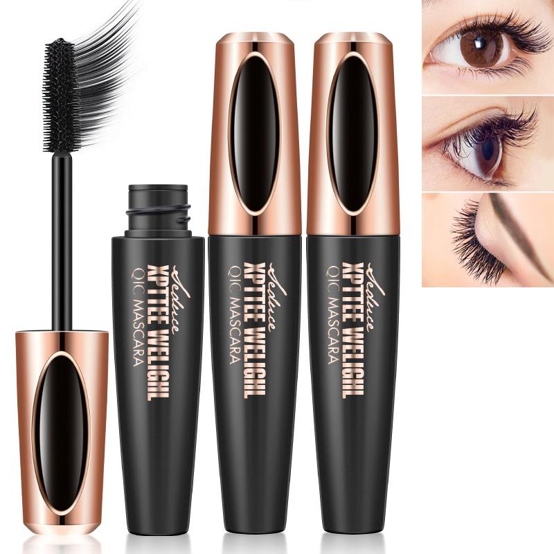 3 Pack 4D Silk Fiber Lash Mascara, Waterproof Smudge-proof Thickening Mascara Black Thickening Lengthening Mascara, All Day Exquisitely Full, Long, Thick, Long-Lasting No Flaking Lash Extensions