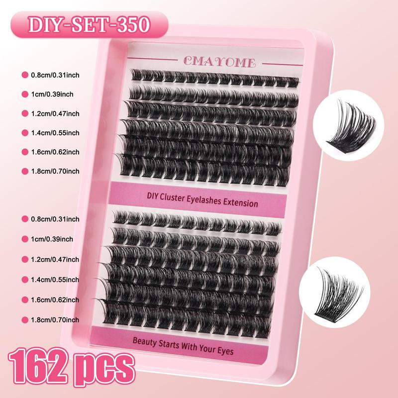 Natural Look Eyelash Extensions, 1 Set Mixed Length Individual False Eyelashes with Eyelash Glue & Tweezers, Eye Makeup Enhancement Tool for Women & Girls