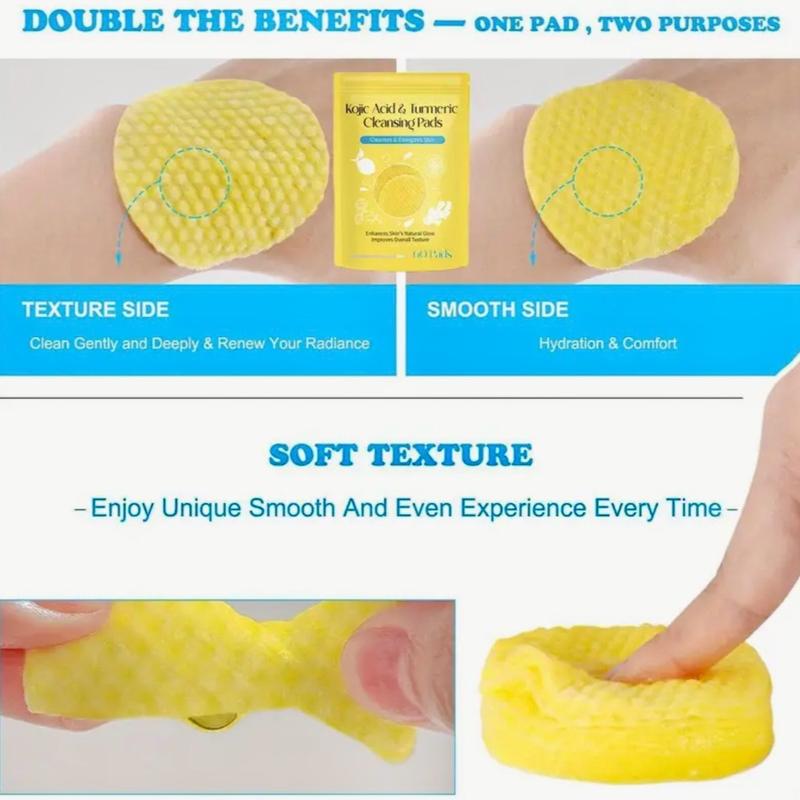 60pcs Facial Cleansing Pads: Turmeric, Kojic Acid & Lemon for Bright, Even Skin Alcohol-Free