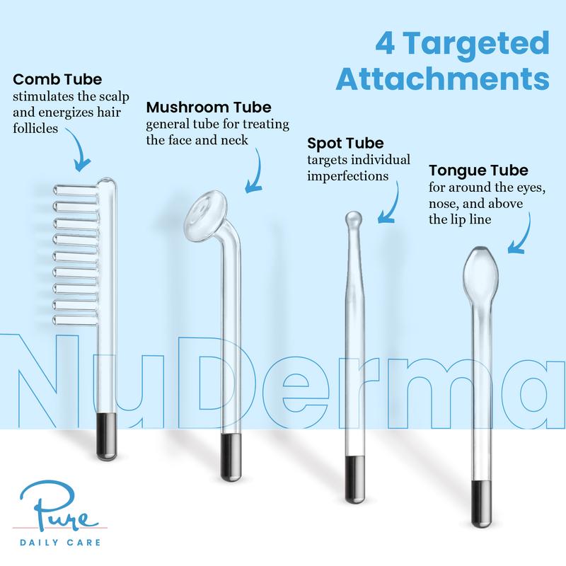 NuDerma Standard High Frequency Wand for Anti-Aging and Anti-Acne Neon Argon Gas by Pure Daily Care