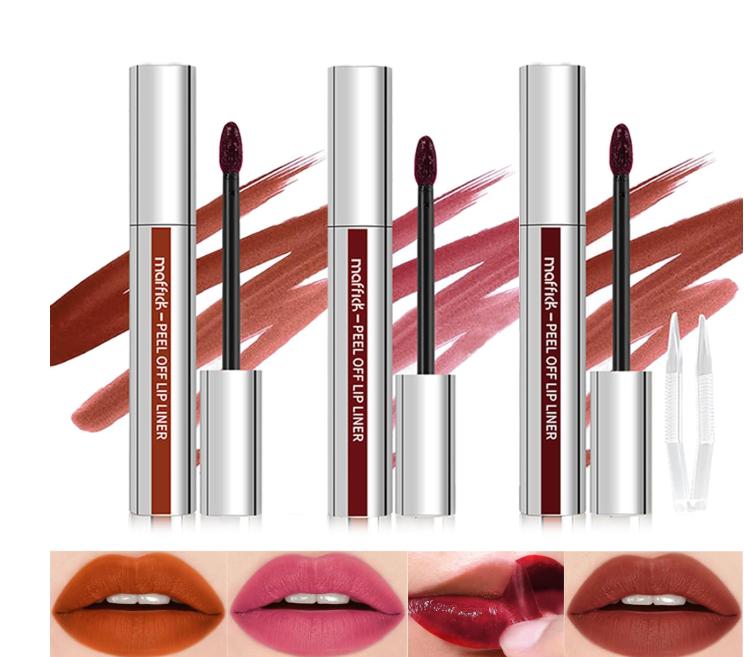 3PCS Peel Off Lip Liner Set,Long Wear Tattoo Lip Liner with Tweezer,Peel Off Lip Stain Tattoo with Matte Finish,Long Lasting,Waterproof