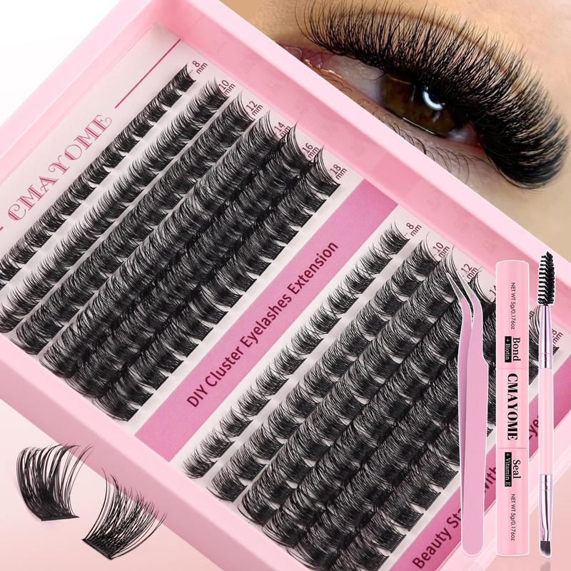 Natural Look Eyelash Extensions, 1 Set Mixed Length Individual False Eyelashes with Eyelash Glue & Tweezers, Eye Makeup Enhancement Tool for Women & Girls