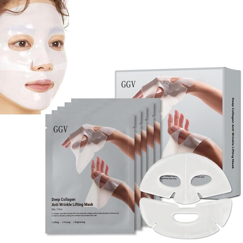 Collagen Hydrating Face Mask, 5 Sheets Box, Moisturizing & Soothing,Enhances Elasticity and Glow, Facial Skin Care Product,Best Gift