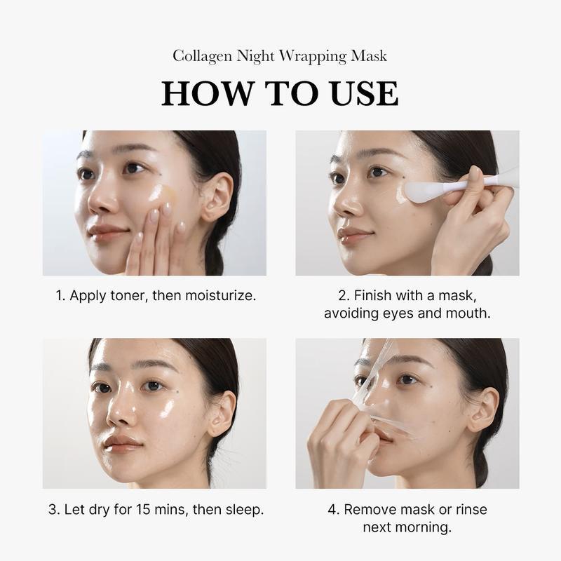 Collagen Night Wrapping Mask：Elasticity Collagen Overnight Wrapping Peel Off Facial Mask Pack & Hydration Care, Korean Skin Care, Sleep, fall off, glow