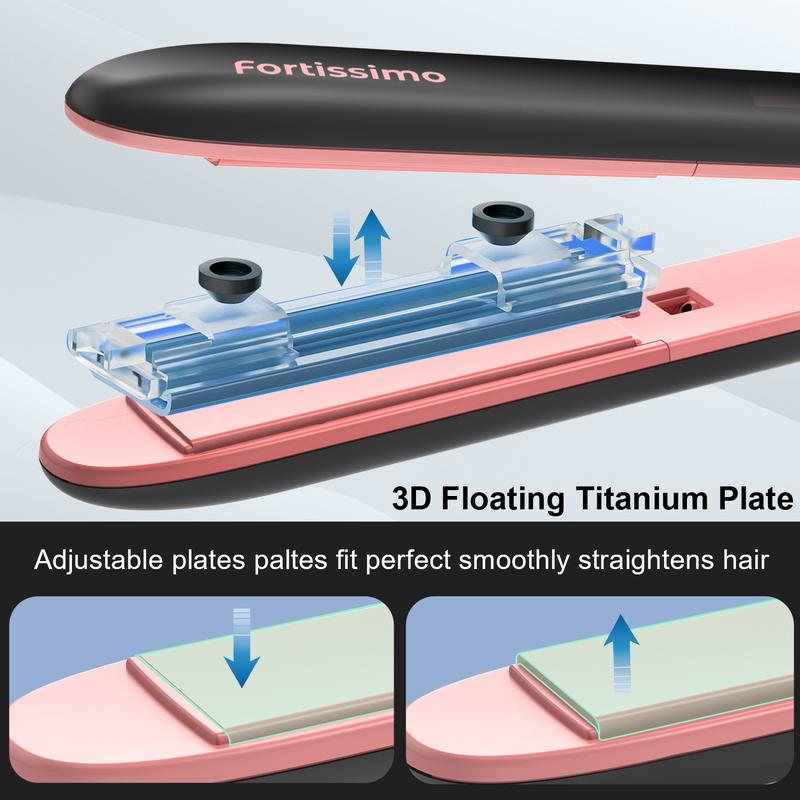 Fortissimo Negative Ion Hair Straightener,Professional Ceramic Flat Iron 6 Adjustable Temp 230°F-450°F, 15s Fast Heat,2 in 1 Curler & Straight,Comfort