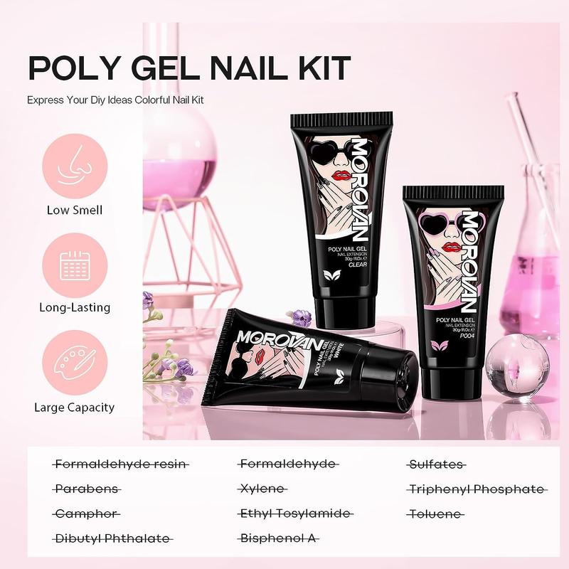 Morovan Poly Gel Nail Kit: 1OZ Large Capacity Poly Nail Gel Kit with UV Light - Clear Pink Poly Extension Gel for Beginners with Everything All In One Poly Gel Kits for Nail Manicure Starter