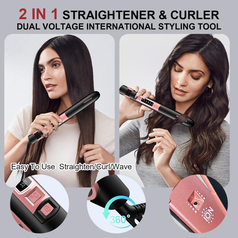 Fortissimo Negative Ion Hair Straightener,Professional Ceramic Flat Iron 6 Adjustable Temp 230°F-450°F, 15s Fast Heat,2 in 1 Curler & Straight,Comfort